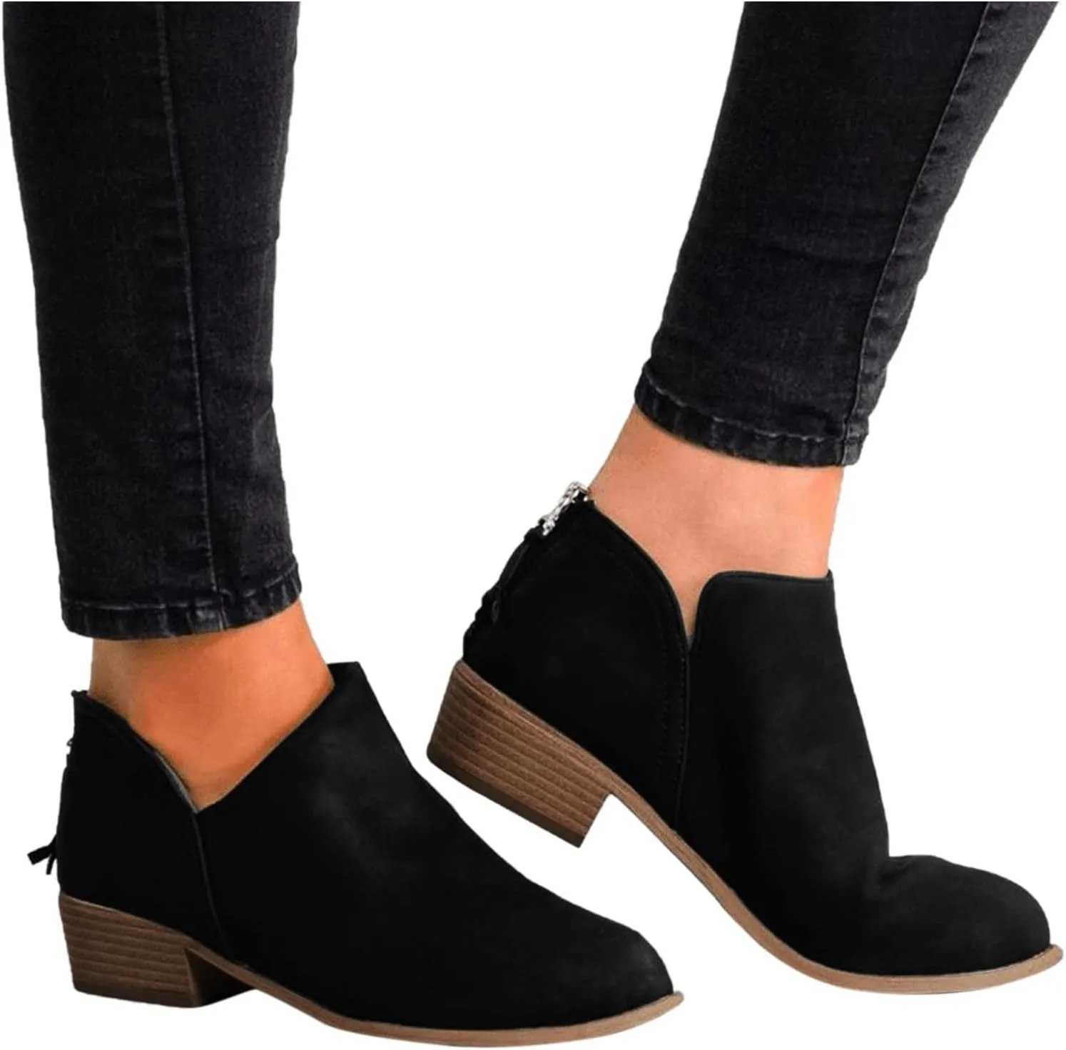 Gibobby Booties for Women with Heel and Buckle,Ankle Boots Round Toe Faux Stacked Low Heel Side Zipper Winter Boots