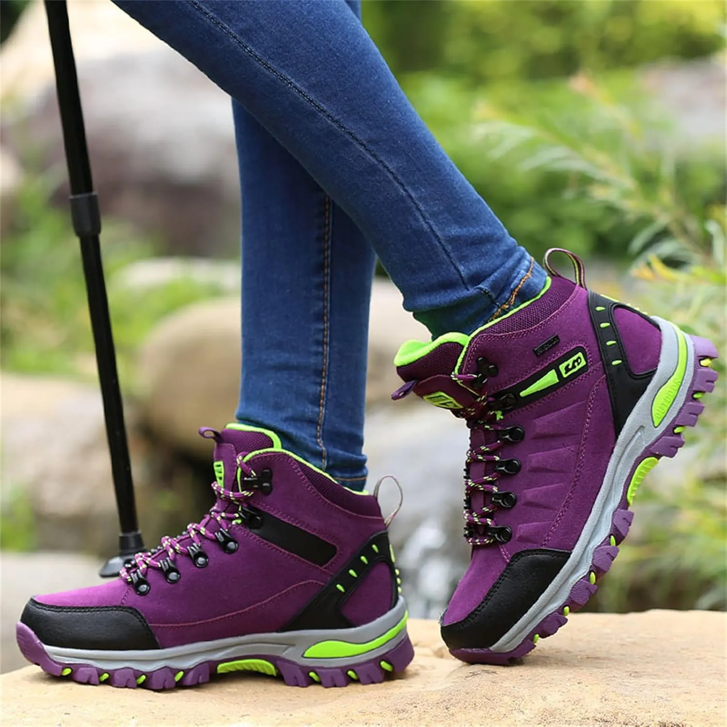 JiuQing Women's Walking Boots Waterproof Trekking & Hiking Shoes for Backpacking Camping Trails Outdoor Walking
