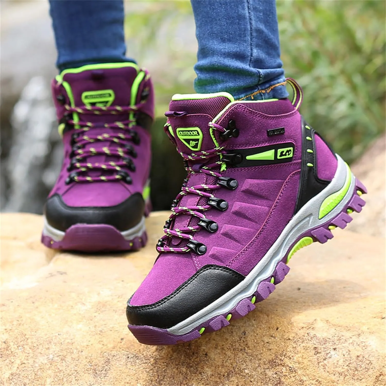 JiuQing Women's Walking Boots Waterproof Trekking & Hiking Shoes for Backpacking Camping Trails Outdoor Walking