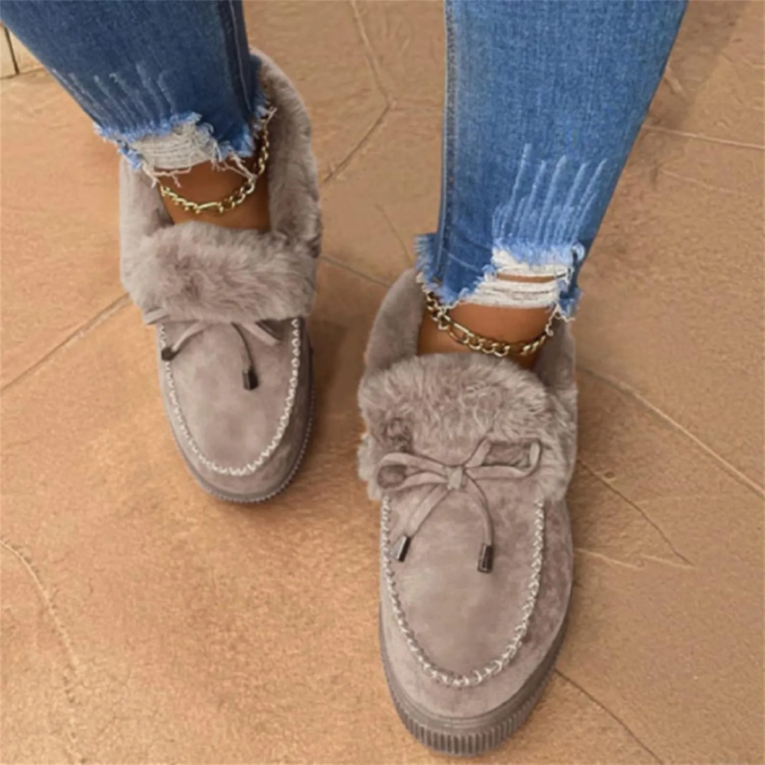 Ladmiple Snow Boots For Women Slip On Warm Fur Lined Winter Ankle Boots Outdoor Short Booties Fashion Comfort Walking Shoes
