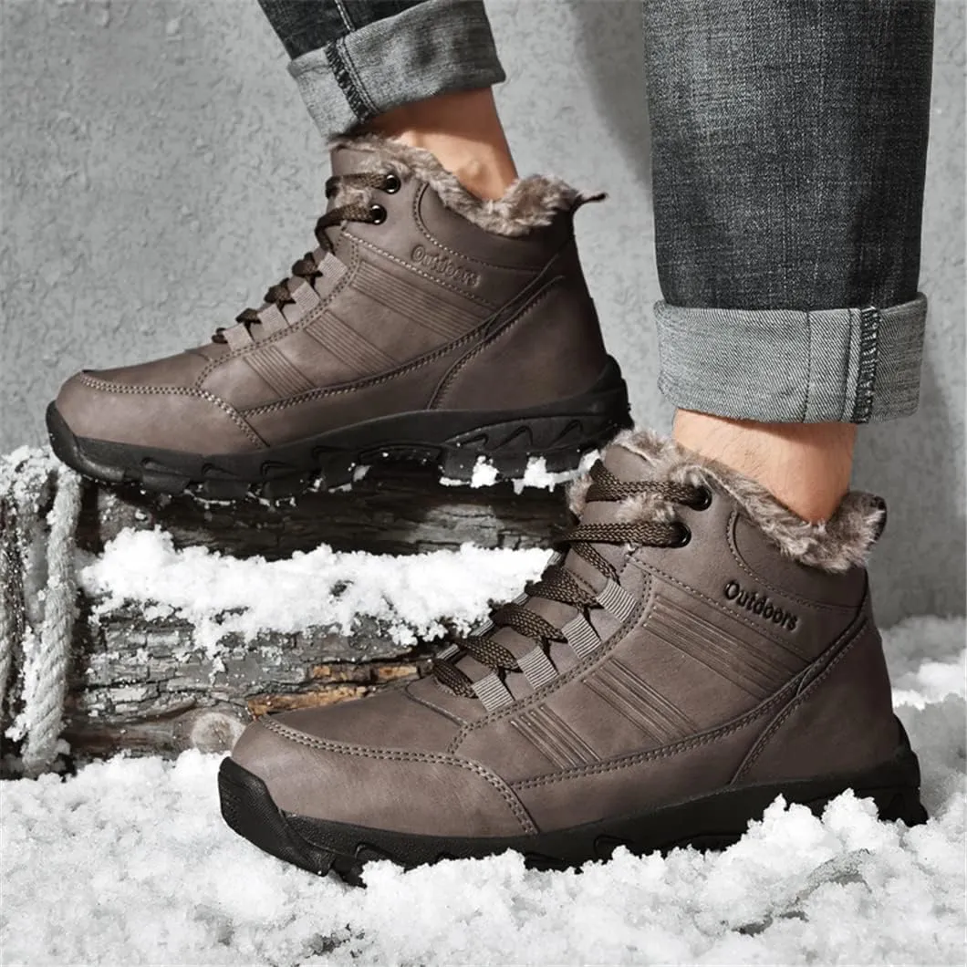 Leather Winter Men Boots Waterproof Warm Fur Snow Boots Men Outdoor Winter Work Casual Shoes Military Ankle Boots