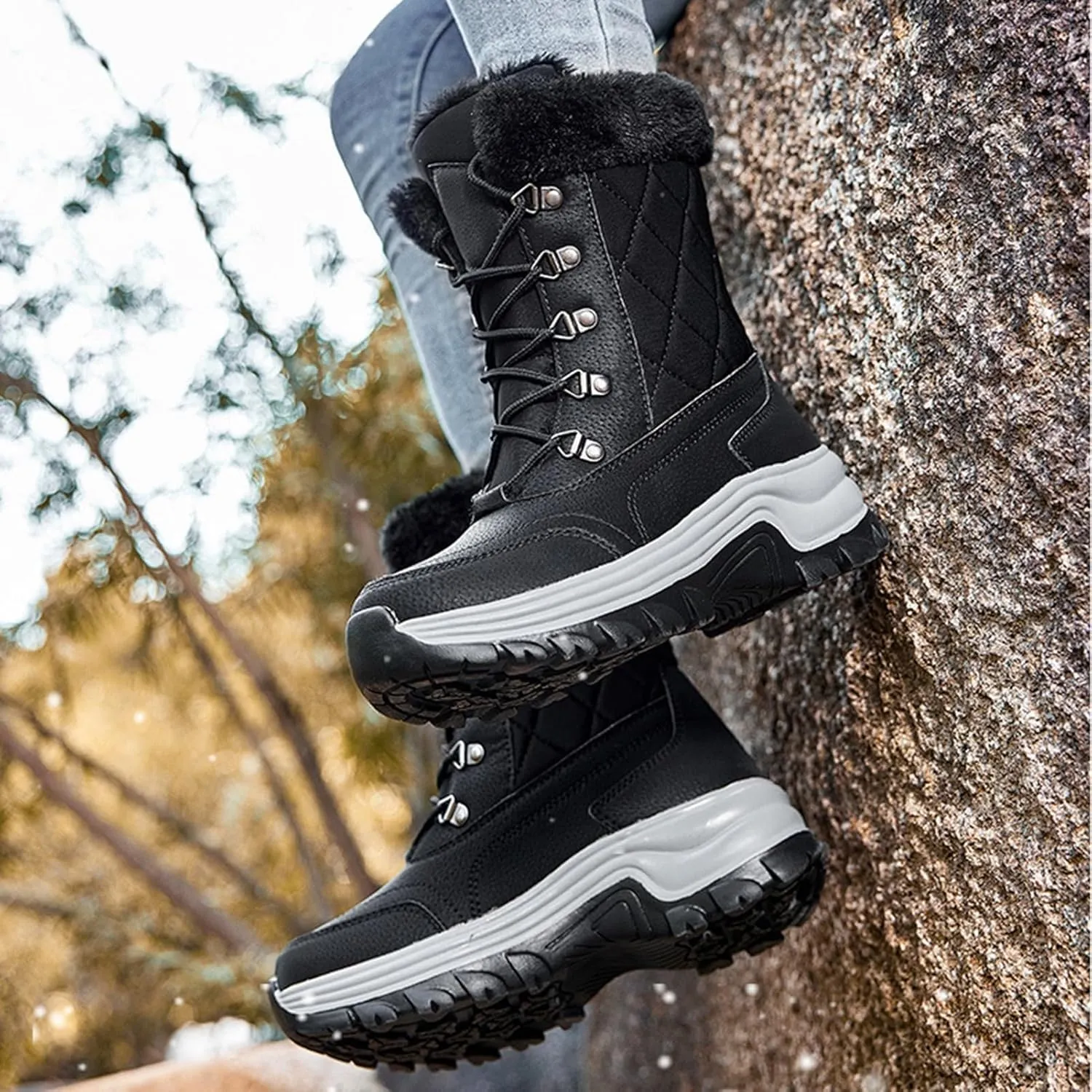 Platform Winter Boots,Fashion High Top Trekking Warm Womens Snow Boots Waterproof Insulated,Lightweight Breathable Fur Lined Winter Shoes Women,Slip Resistant