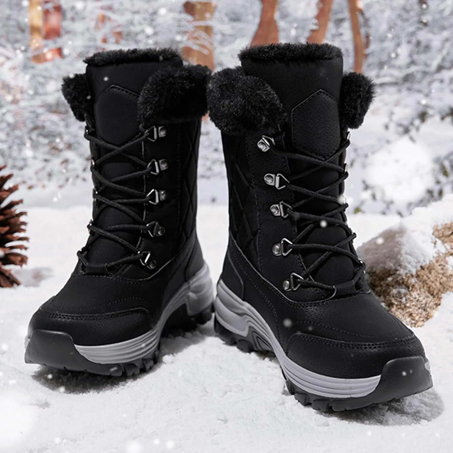 Platform Winter Boots,Fashion High Top Trekking Warm Womens Snow Boots Waterproof Insulated,Lightweight Breathable Fur Lined Winter Shoes Women,Slip Resistant