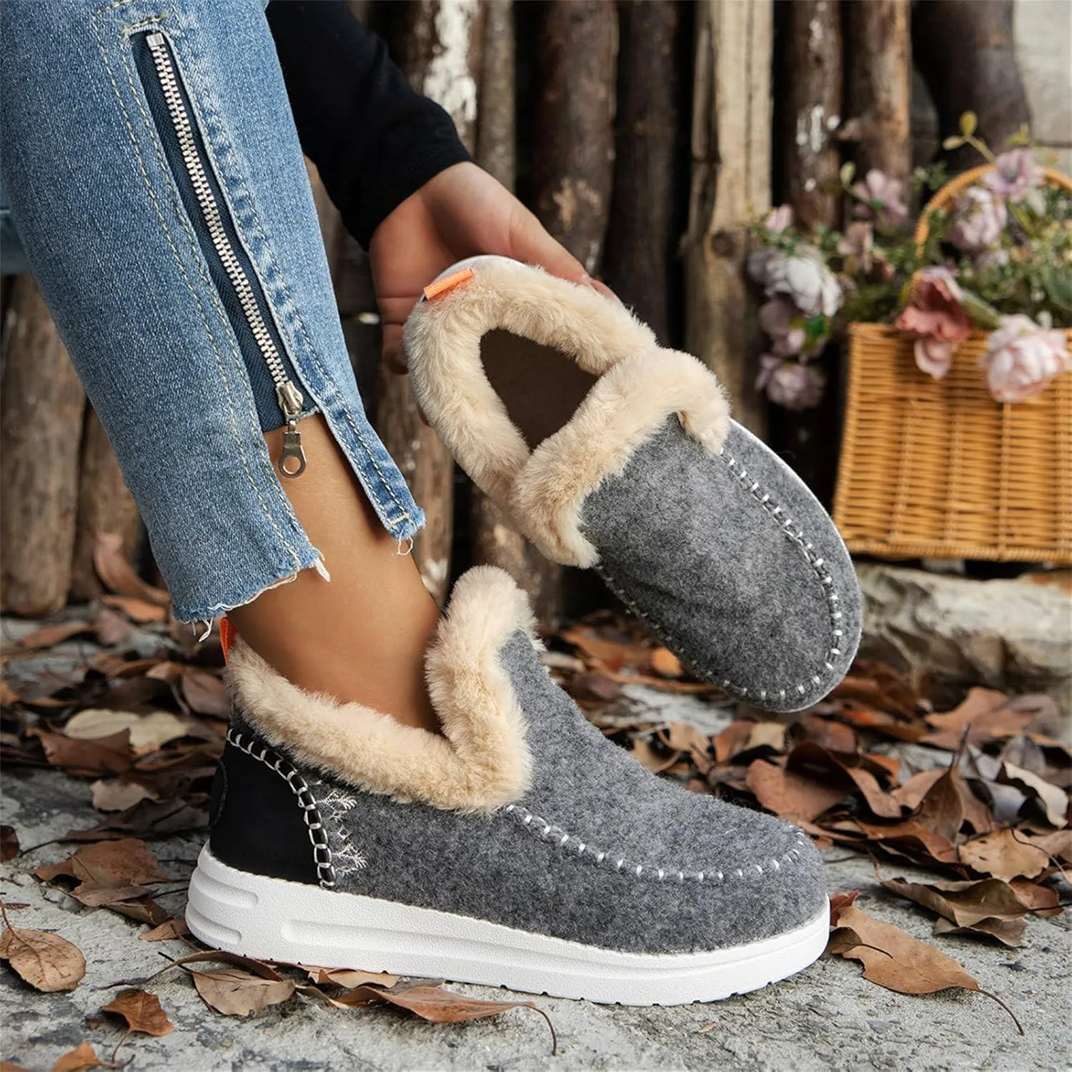 Winter Boots For Women 2024 Dressy Snow Boots Warm Ankle Booties Slip On Fur Lined Comfortable Fashion Loafers Shoes