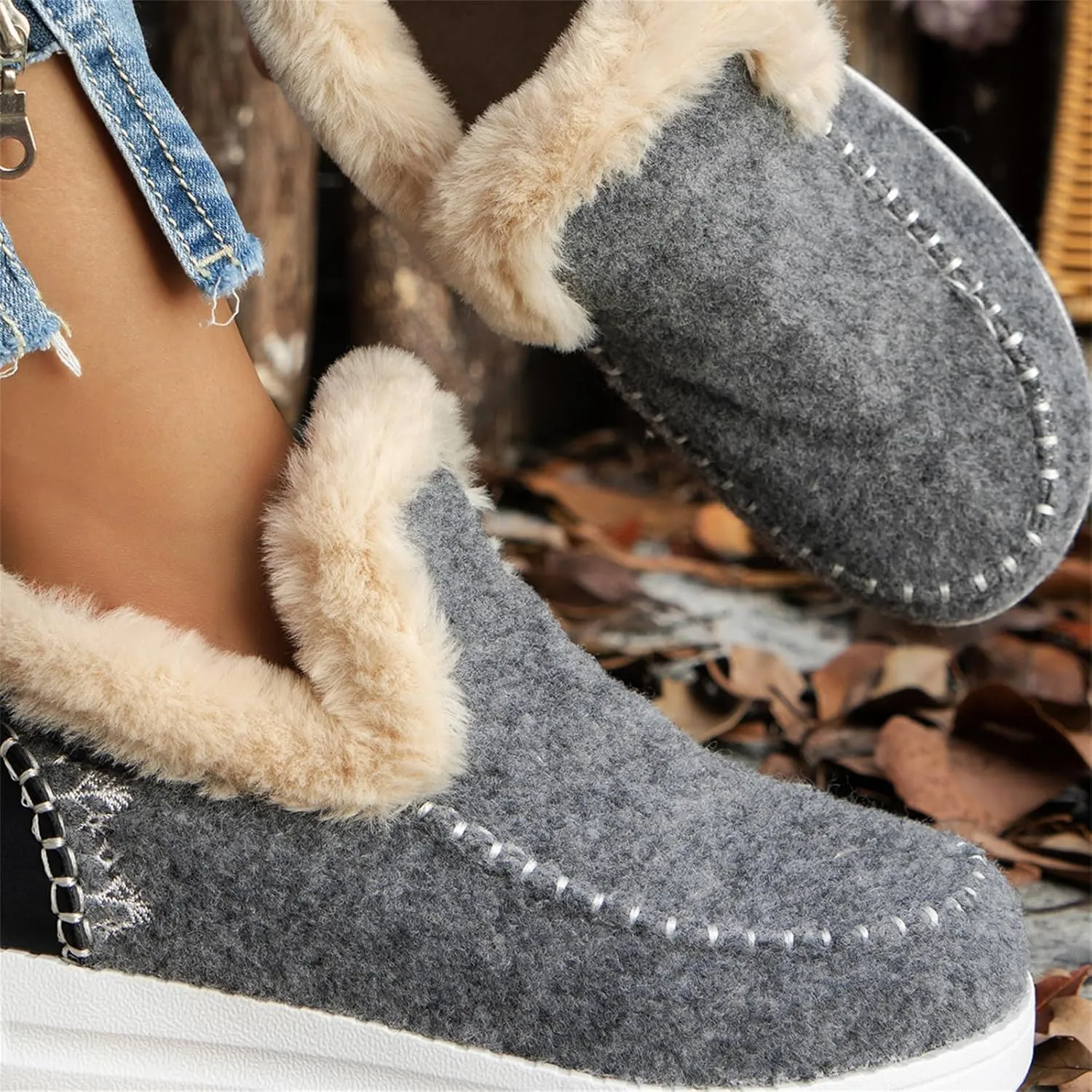 Winter Boots For Women 2024 Dressy Snow Boots Warm Ankle Booties Slip On Fur Lined Comfortable Fashion Loafers Shoes