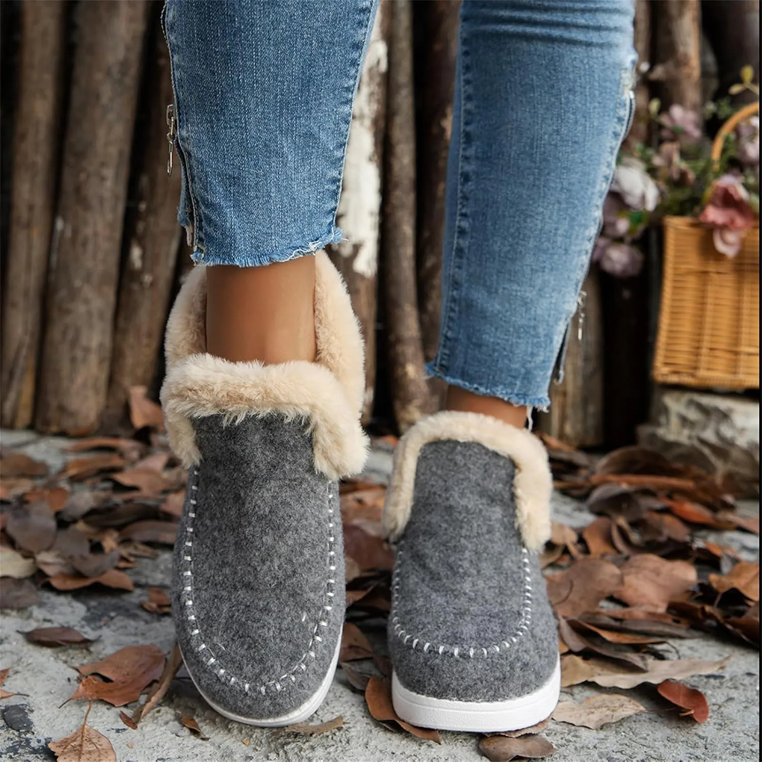 Winter Boots For Women 2024 Dressy Snow Boots Warm Ankle Booties Slip On Fur Lined Comfortable Fashion Loafers Shoes