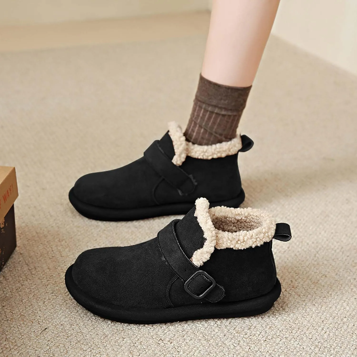 women's snow boots lamb plush short boots thick soles plush insulation Buchan cotton shoes winter short sleeves flat heels