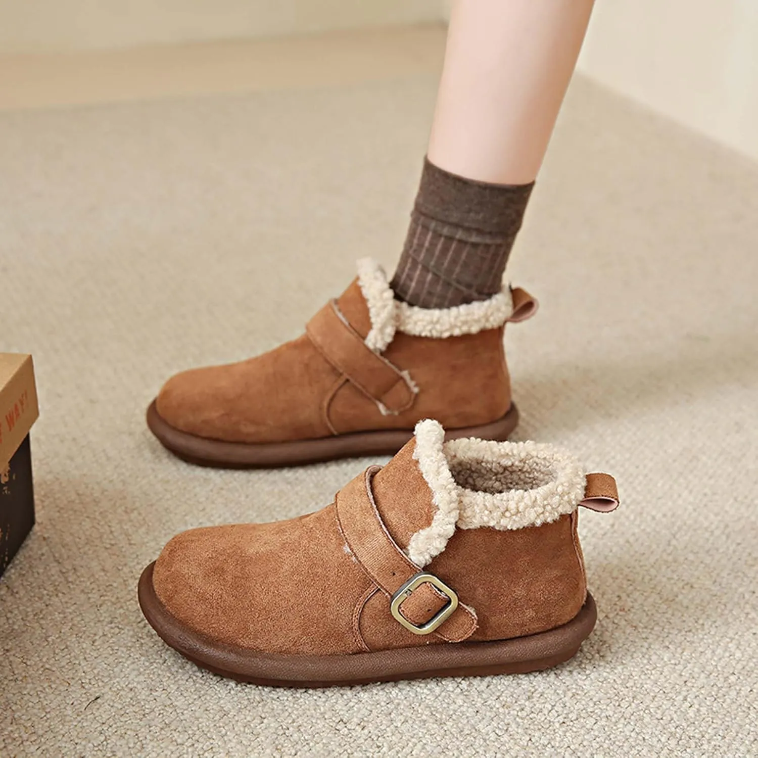 women's snow boots lamb plush short boots thick soles plush insulation Buchan cotton shoes winter short sleeves flat heels