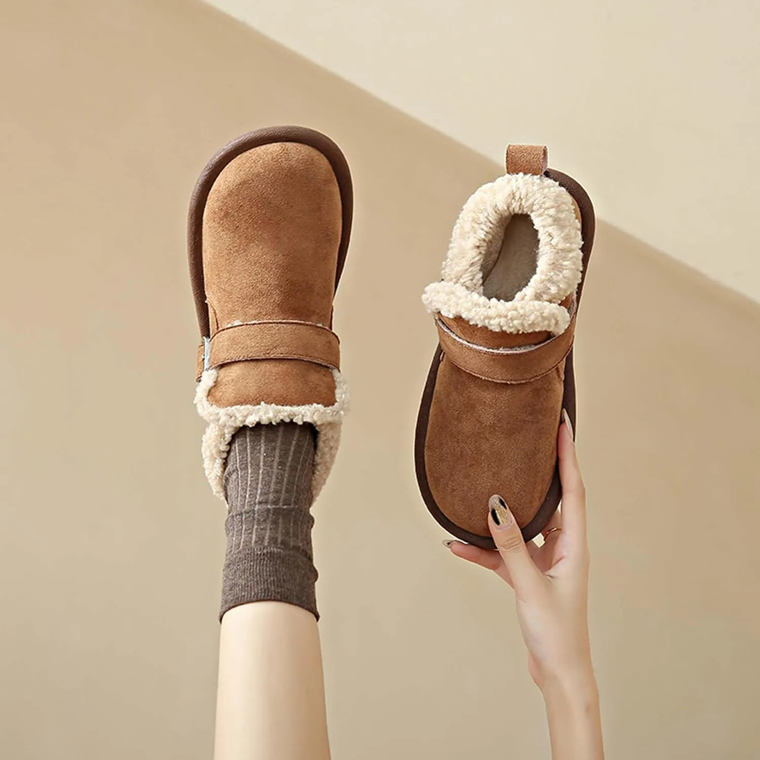 women's snow boots lamb plush short boots thick soles plush insulation Buchan cotton shoes winter short sleeves flat heels