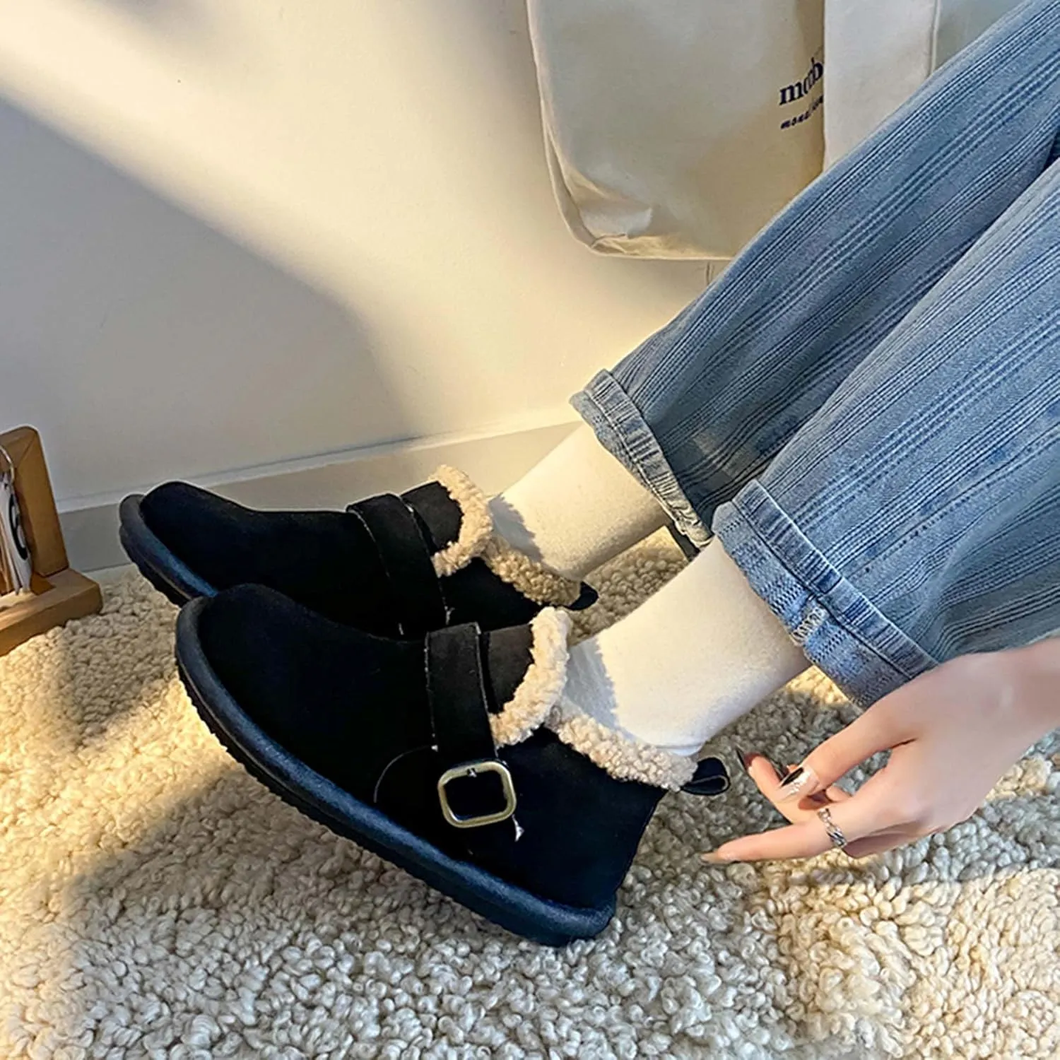 women's snow boots lamb plush short boots thick soles plush insulation Buchan cotton shoes winter short sleeves flat heels