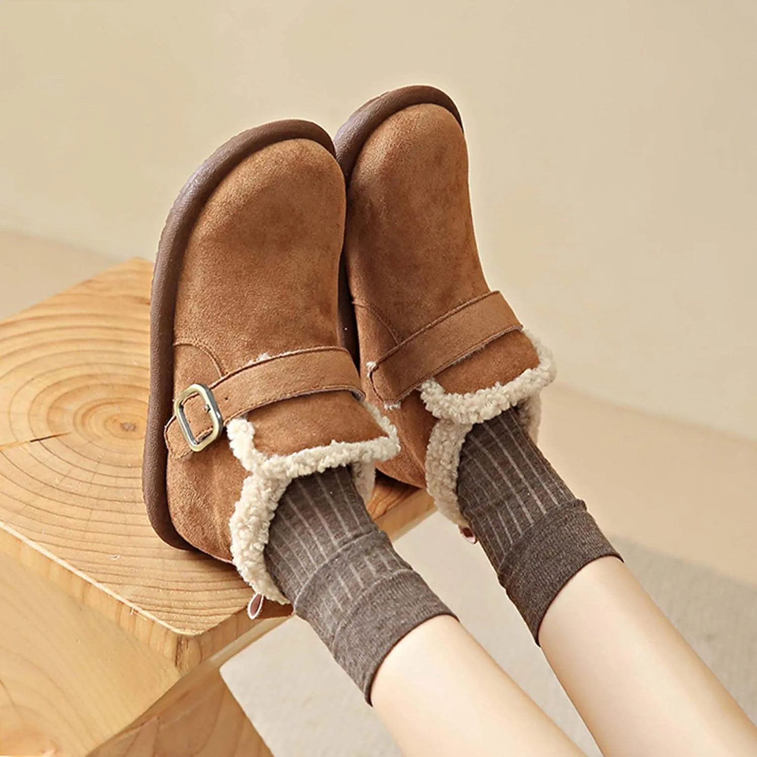 women's snow boots lamb plush short boots thick soles plush insulation Buchan cotton shoes winter short sleeves flat heels