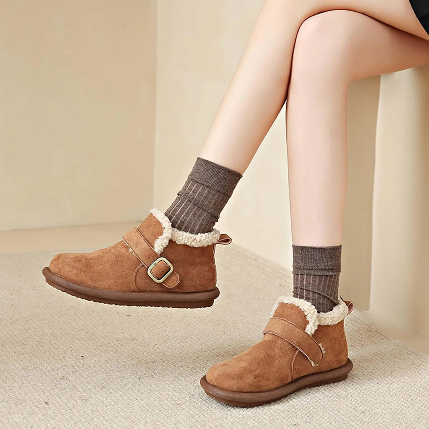 women's snow boots lamb plush short boots thick soles plush insulation Buchan cotton shoes winter short sleeves flat heels