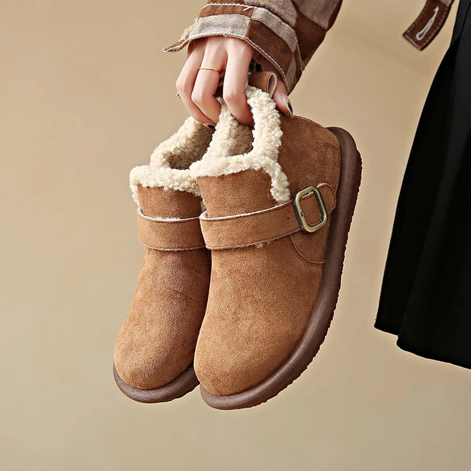women's snow boots lamb plush short boots thick soles plush insulation Buchan cotton shoes winter short sleeves flat heels