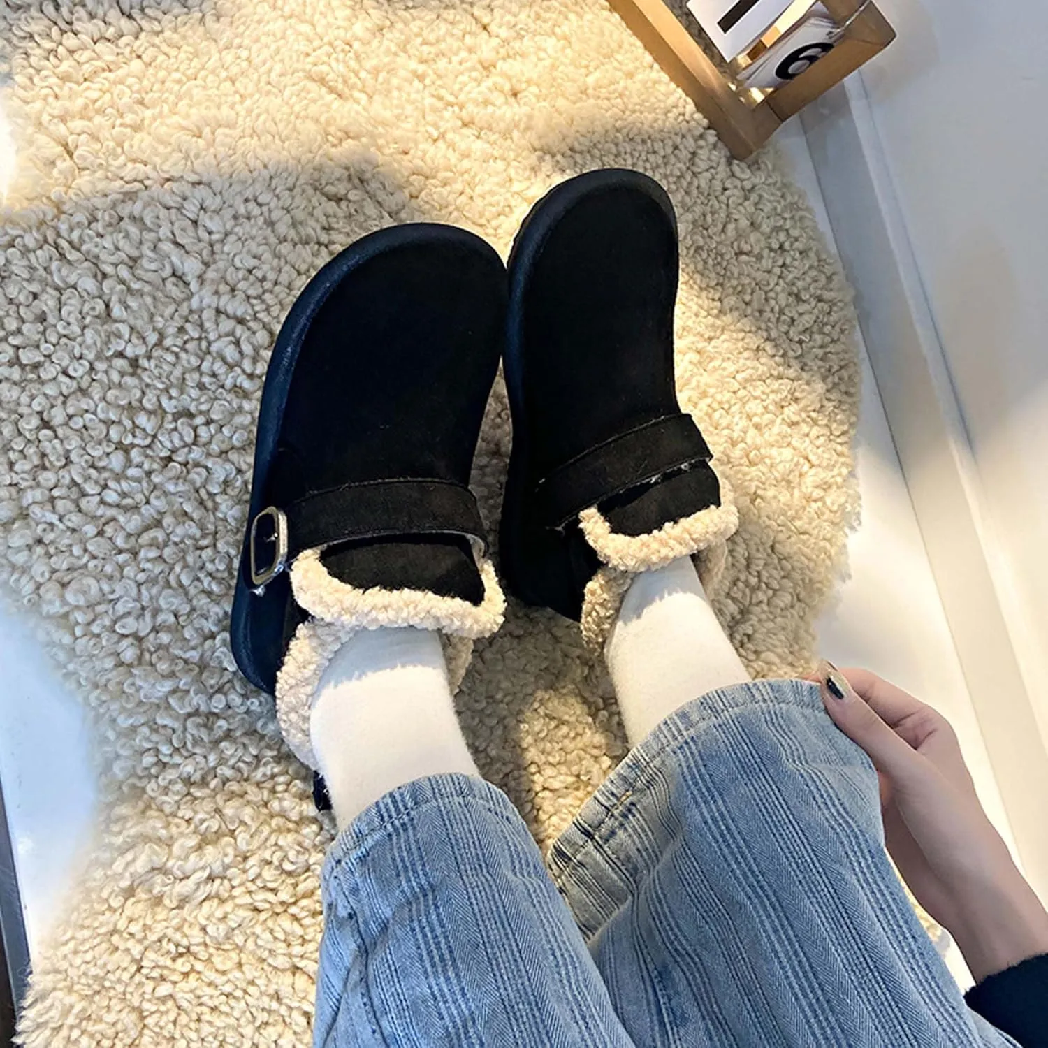 women's snow boots lamb plush short boots thick soles plush insulation Buchan cotton shoes winter short sleeves flat heels