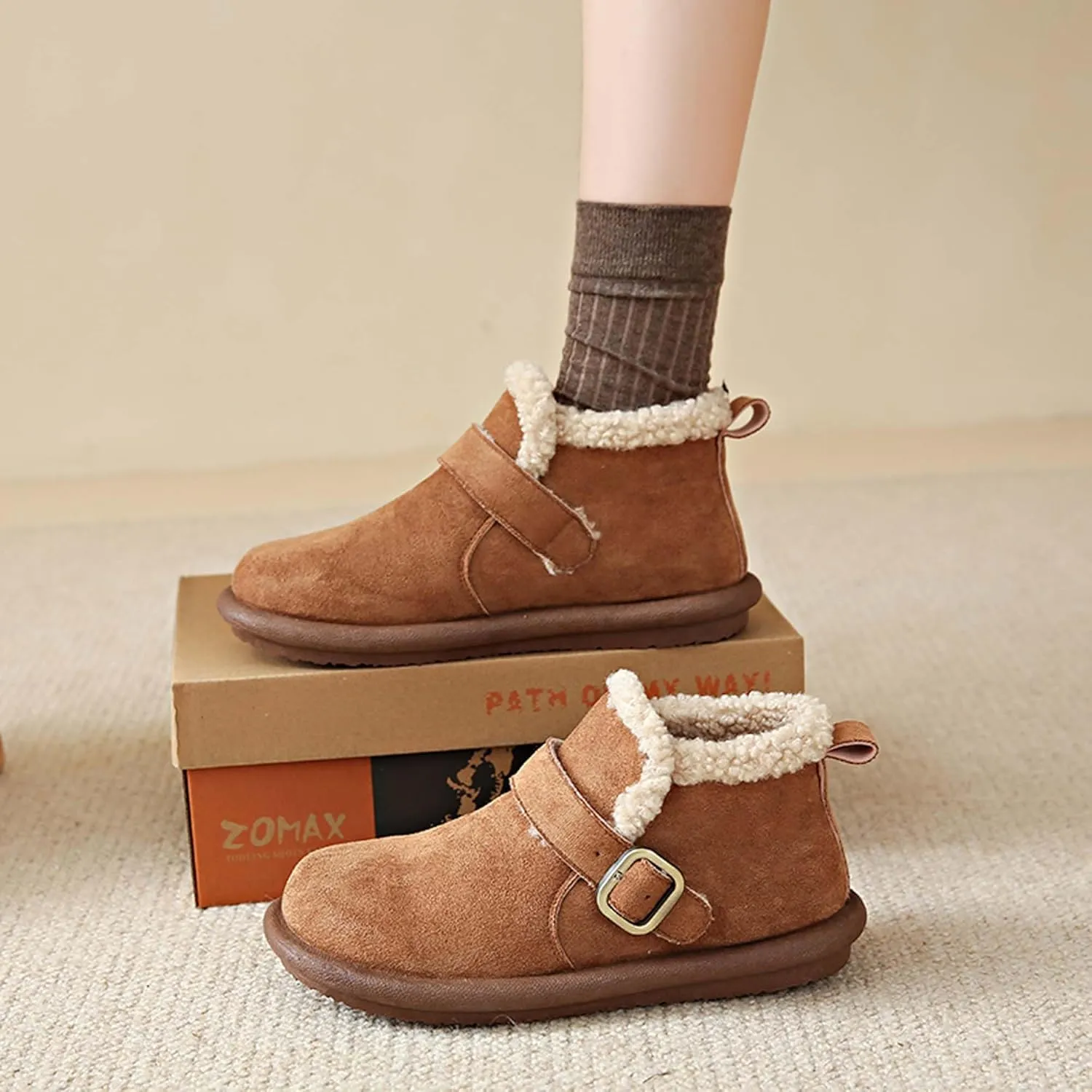 women's snow boots lamb plush short boots thick soles plush insulation Buchan cotton shoes winter short sleeves flat heels